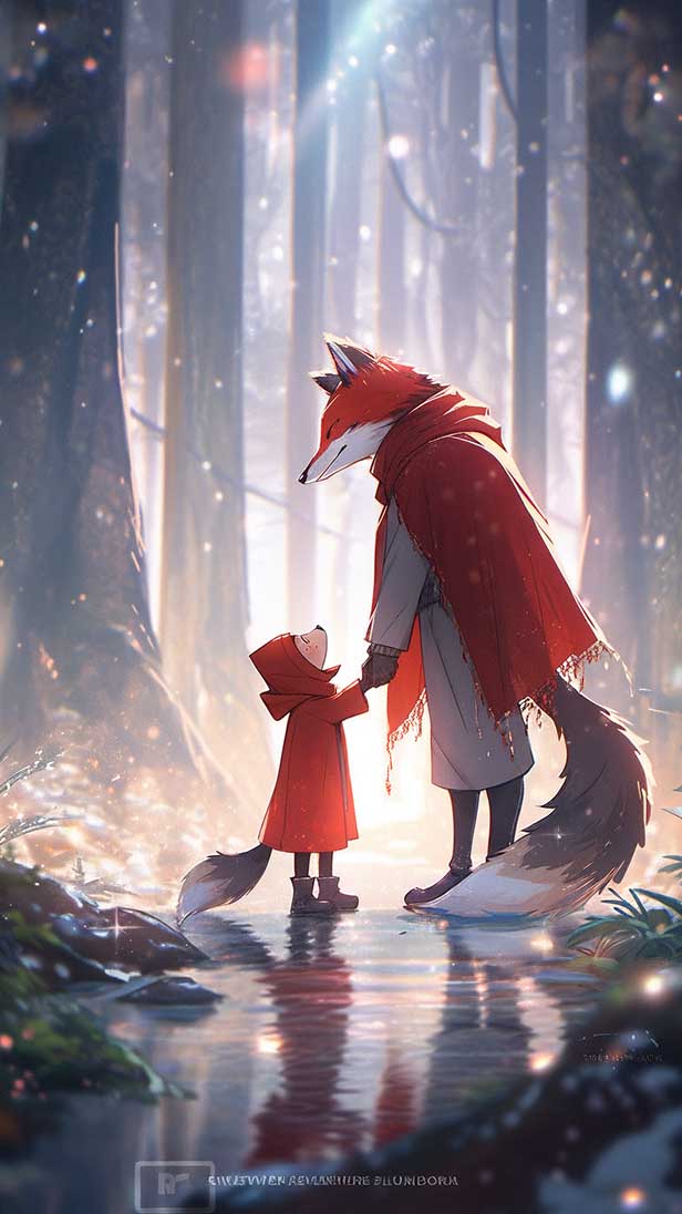 美丽的红帽与红狐狸的AI咒语prompt描述词丨Ai绘画描述