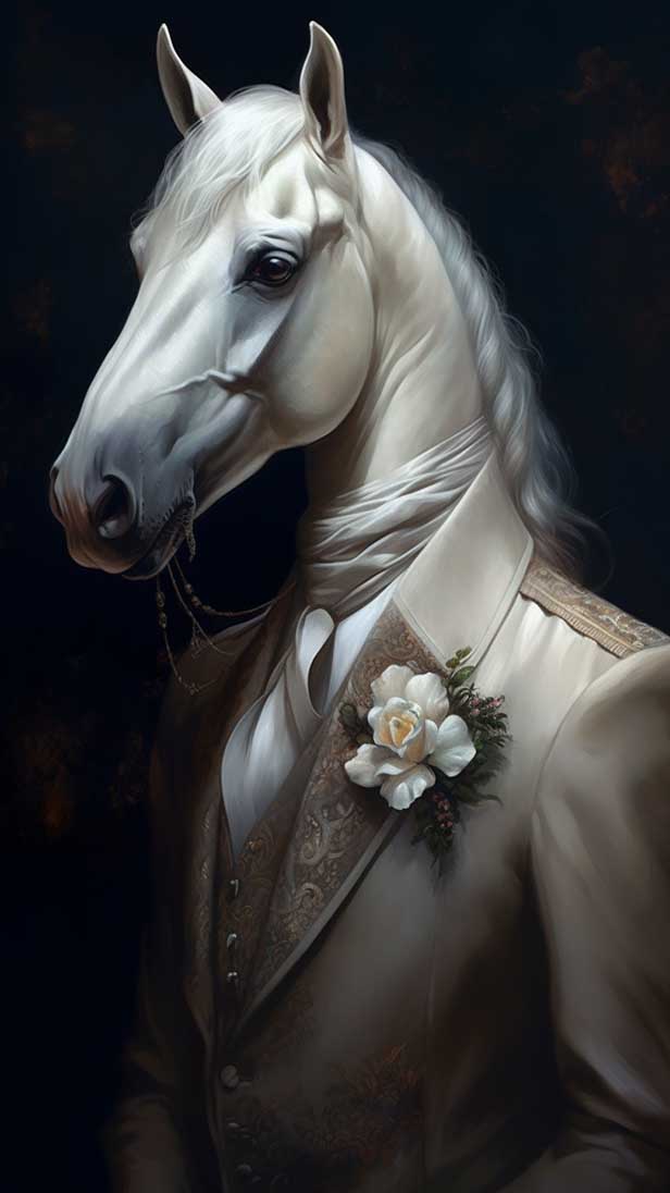 一匹白马的正式肖像的AI咒语prompt描述词丨Ai绘画描述