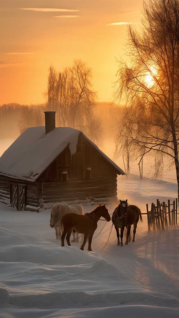 乡村冬季风景的AI咒语prompt描述词丨Ai绘画描述