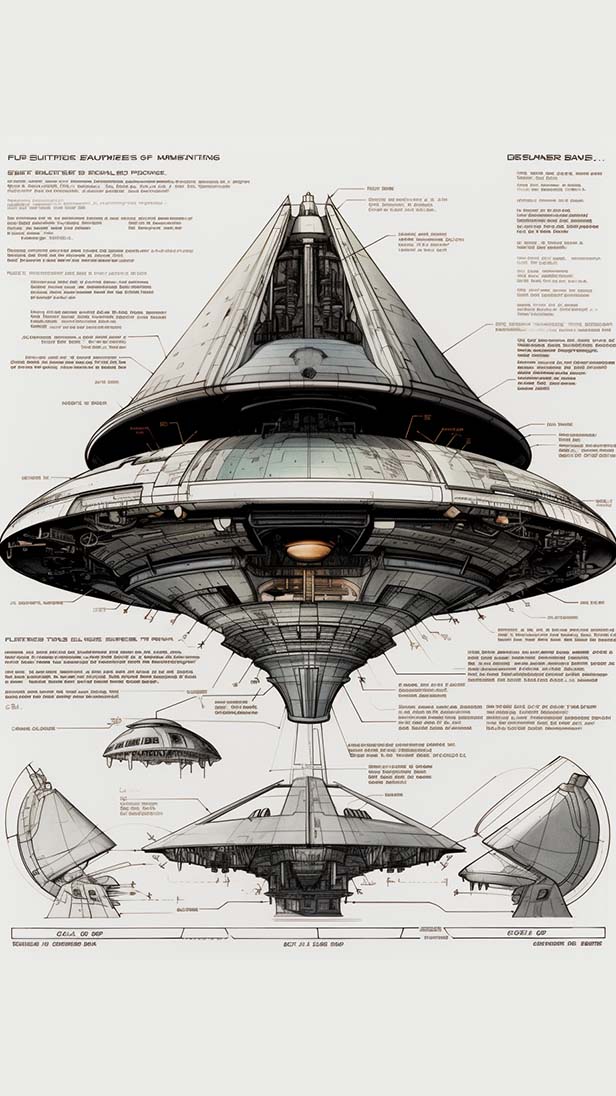 三角形 UFO 设计图概念艺术示意图的AI咒语prompt描述词丨Ai绘画关键词