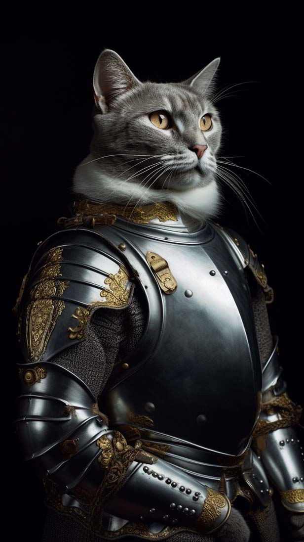 闪亮盔甲的猫的AI咒语prompt描述词丨Ai绘画关键词