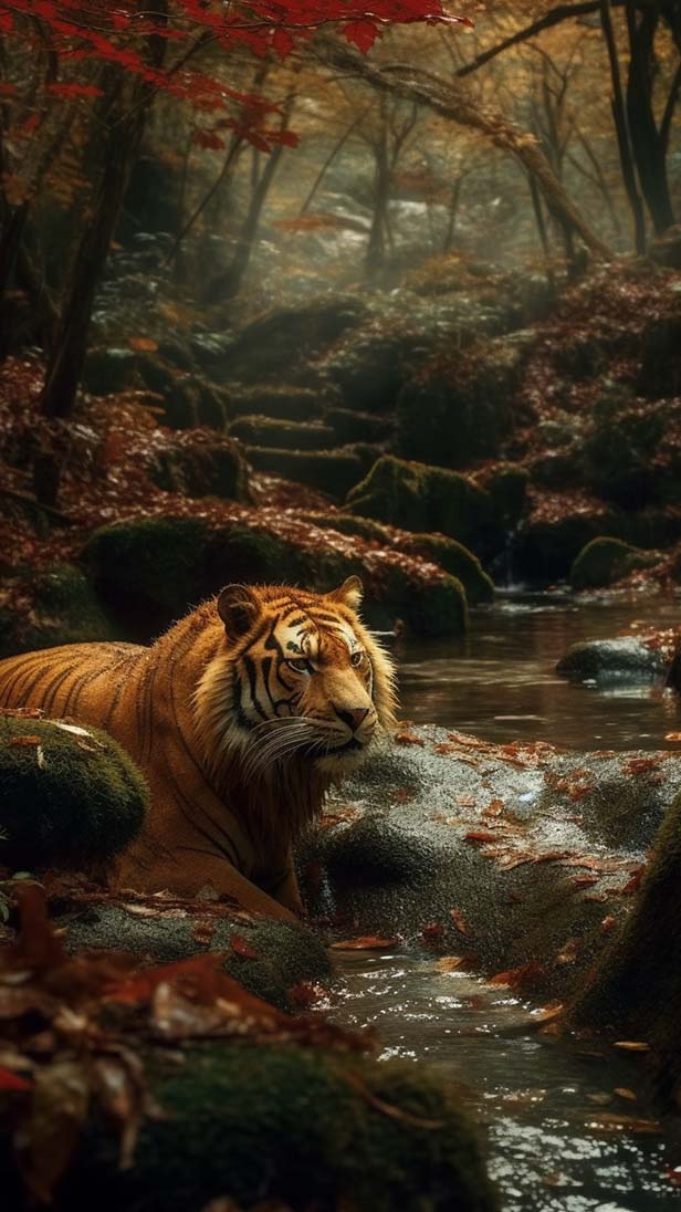 林中狮子和老虎的AI咒语prompt描述词丨Ai绘画关键词
