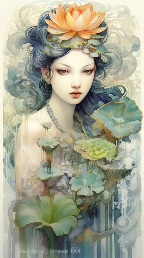 Anna Dittmann的《古代优雅的亚洲莲花女神》