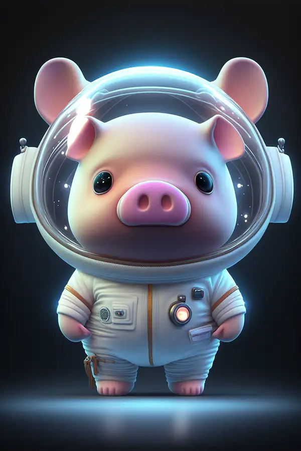 一只可爱的太空猪，穿着太空服