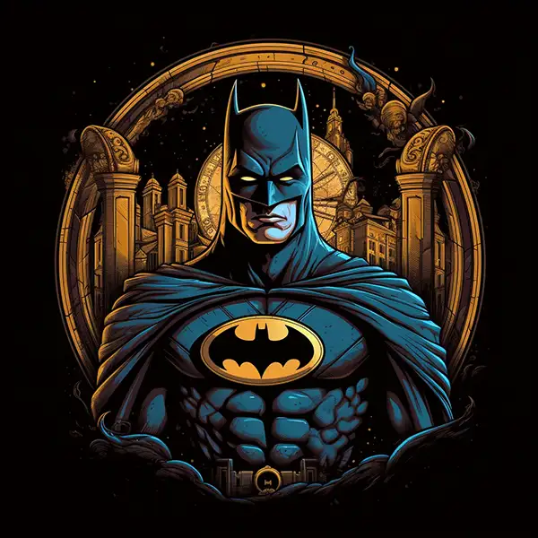 黑色背景复古t恤艺术作品的插图，蝙蝠侠
