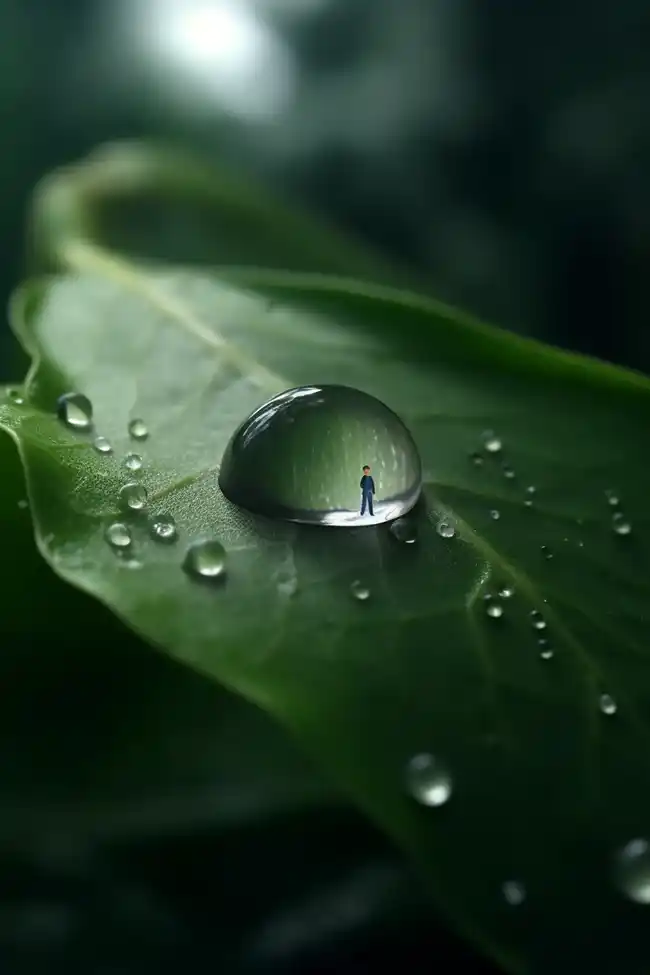 雨滴落在一片叶子上