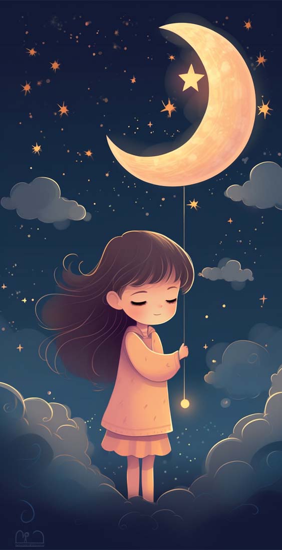 晚安小女孩星星月亮