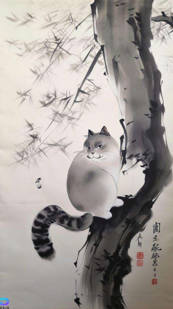 国风水墨风格猫插图1