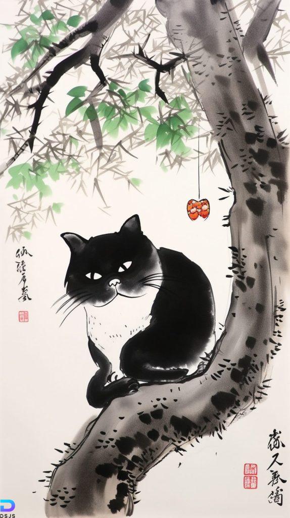 国风水墨风格猫插图3