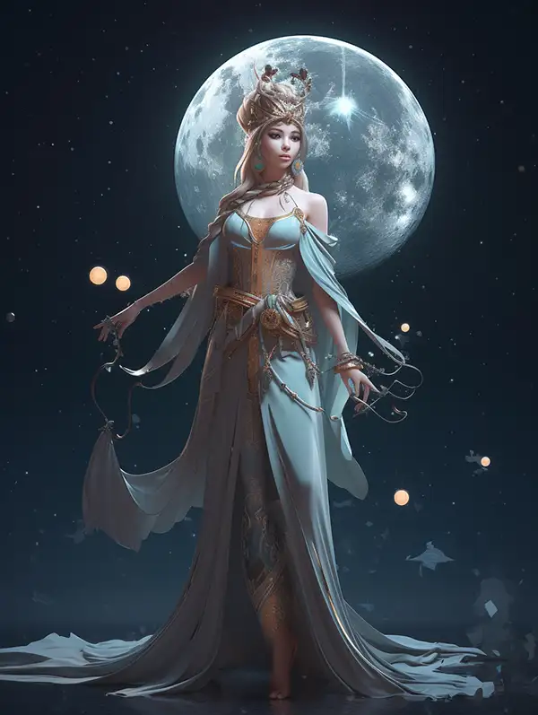 角色设计月亮女神美丽的全身视图