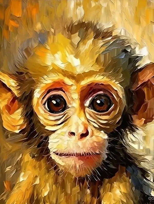 梵高油画肖像的小猴子的AI咒语prompt描述词-Midjourney关键词描述词