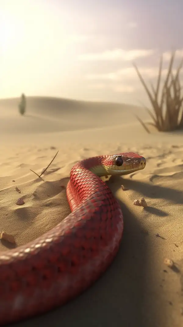 金色和红色闪亮的蛇爬过沙漠的AI咒语prompt描述词丨Ai绘画描述